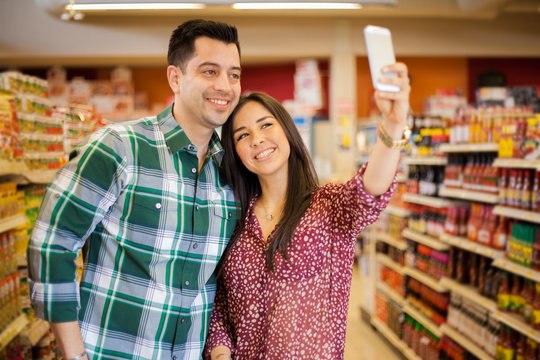 Taking selfie at the supermarket