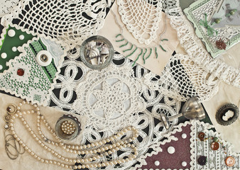 hand made scrapbooking post card and napkin lying on a table
