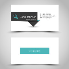 turquoise business card with dark sticker
