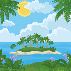 Fototapeta na wymiar Tropical island with palm and flowers