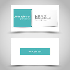 turquoise business card with square sticker