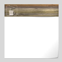 vector banner with wood texture and cup of coffee