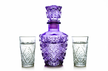 Decanter and two glasses.