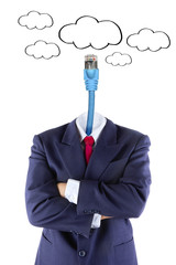 invisible businessman cloud computing head brain idea