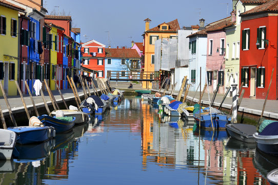Reflections of colorful houses in Burano