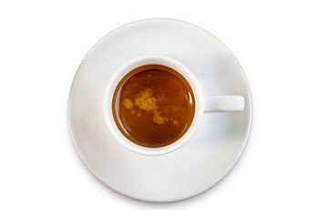 Coffee cup top view isolated on white background with reflect,cl