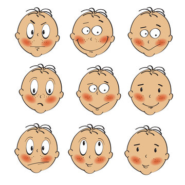 baby boy faces collection on white background