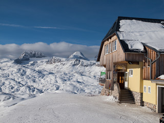 Mountain hut in winter time