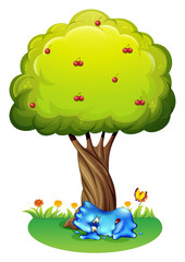 A tired monster under the tree