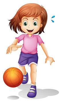 A little girl playing basketball