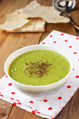 Vegan green pea soup with coconut milk
