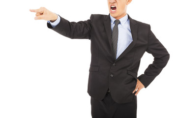 angry businessman pointing to  something with yelling