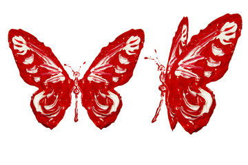 Red white paint made butterfly set