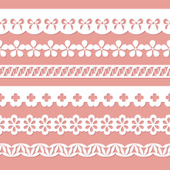 set of seamless paper laces on the pink background