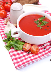 Tasty tomato soup, isolated on white