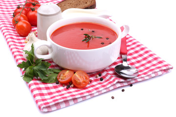 Tasty tomato soup, isolated on white