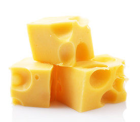 Pieces of cheese, isolated on white