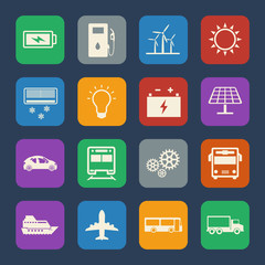 Eco energy icons set with texture background.