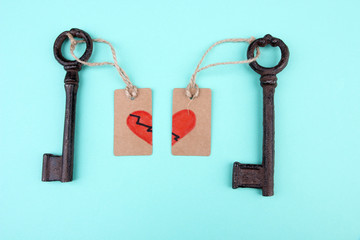 Keys to heart, Conceptual photo. On color background