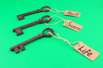 Keys to happiness, Conceptual photo. On color background