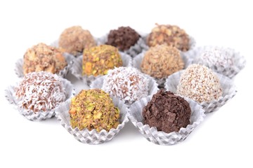 Set of chocolate candies isolated on white