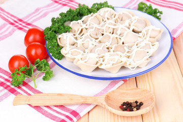 Meat dumplings - russian boiled pelmeni close up