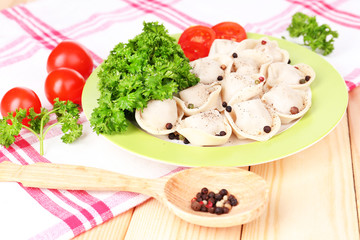 Meat dumplings - russian boiled pelmeni close up