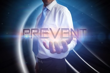 Businessman presenting the word prevent