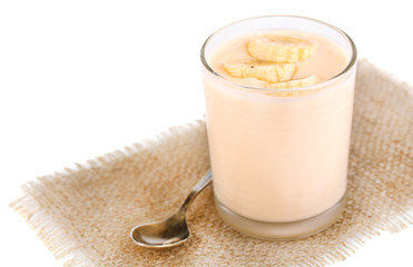 Delicious yogurt with fruit taste in glass