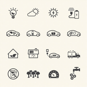 Eco energy icons set with texture background.