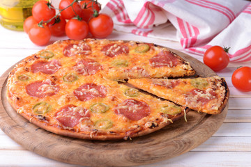 Tasty pizza on table close-up