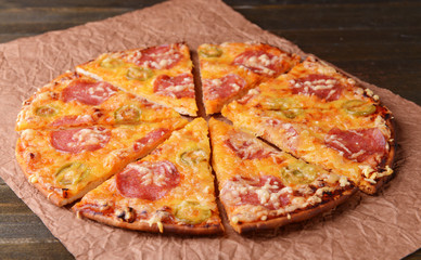 Tasty pizza on table close-up