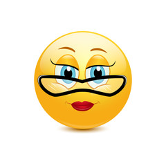 Smiley girl in glasses on a white background