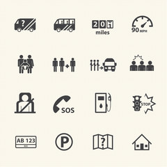 Dangers of bus icons set.