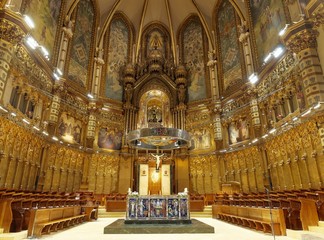 Interior of Basilica in Montserrat monastery, Spain - obrazy, fototapety, plakaty