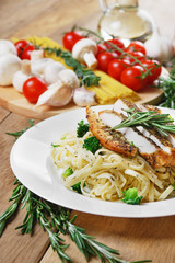 Pasta with fried chicken