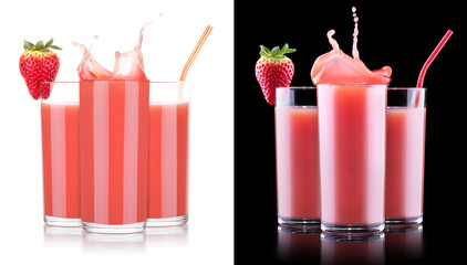 Smoothies of strawberry in glass with splash
