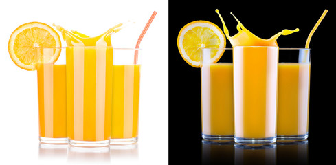 Fresh orange juice in glass with splash