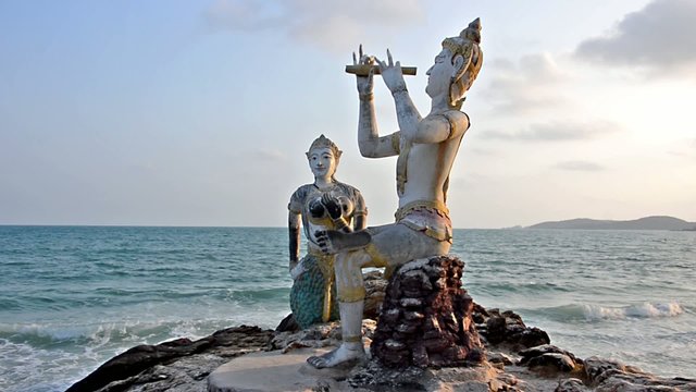 Thailand, Ko Samet, Saikaew Beach, Flute Player and Mermaid
