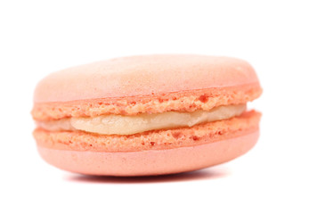 Close up of pink macaron cakes.