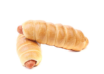 Two sausage buns isolated.