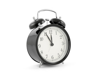 Black old style alarm clock with clipping path
