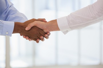 Close-up shot of a handshake in office