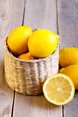 lemons on wooden surface