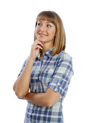 beautiful Caucasian girl smiling and thoughtful