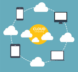 Cloud Computing Concept on Different Electronic Devices. Vector © olegganko