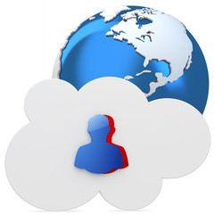 3d cloud with user icon and earth globe