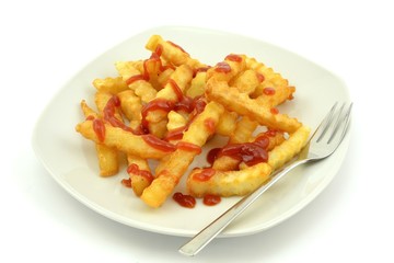 french fries with ketchup - obrazy, fototapety, plakaty