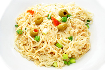 Cooked Ramen Noodles with Vegetables