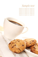 Chocolate cookies and a cup of coffee